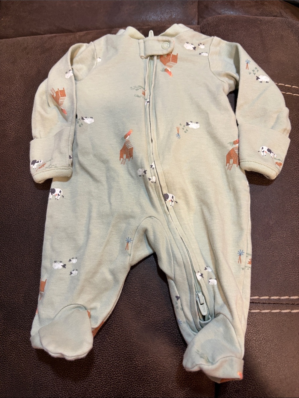 Unbranded Sage Green Farm Animal Footed One-Piece for Kids